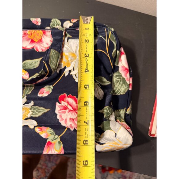 Christian Dior Floral Print Cosmetic Bag Navy Vintage Zip Pouch 9x4x14 9x8 80s - Picture 4 of 16